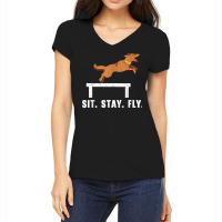 Sit Stay Fly Dock Diving Canine Water Sport Dock Diver T Shirt Women's V-neck T-shirt | Artistshot