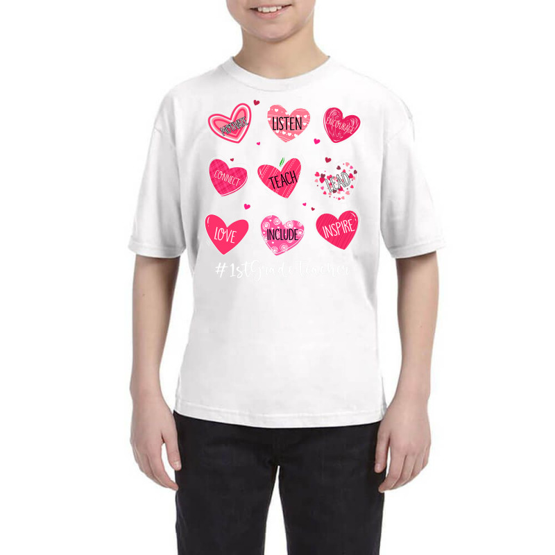 Funny Hearts Teach Love Inspire 1st Grade Teacher Valentines Youth Tee by Iribe890 | Artistshot