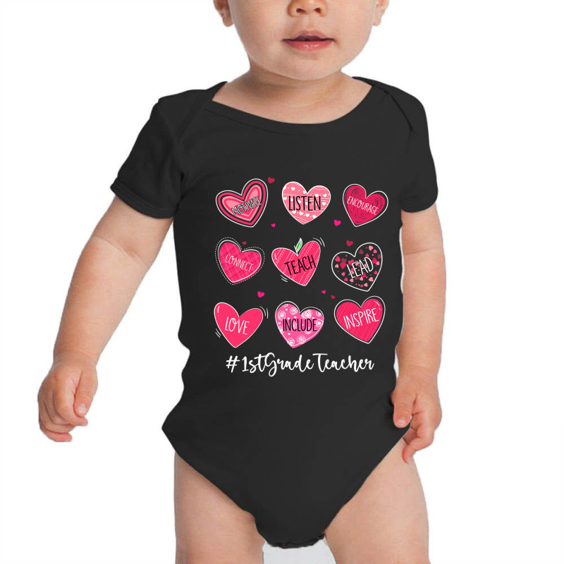 Funny Hearts Teach Love Inspire 1st Grade Teacher Valentines Baby Bodysuit by Iribe890 | Artistshot