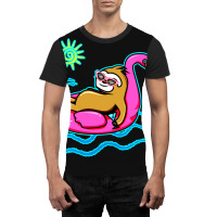 Chilling Flamingo Sloth Beach Graphic T-shirt | Artistshot