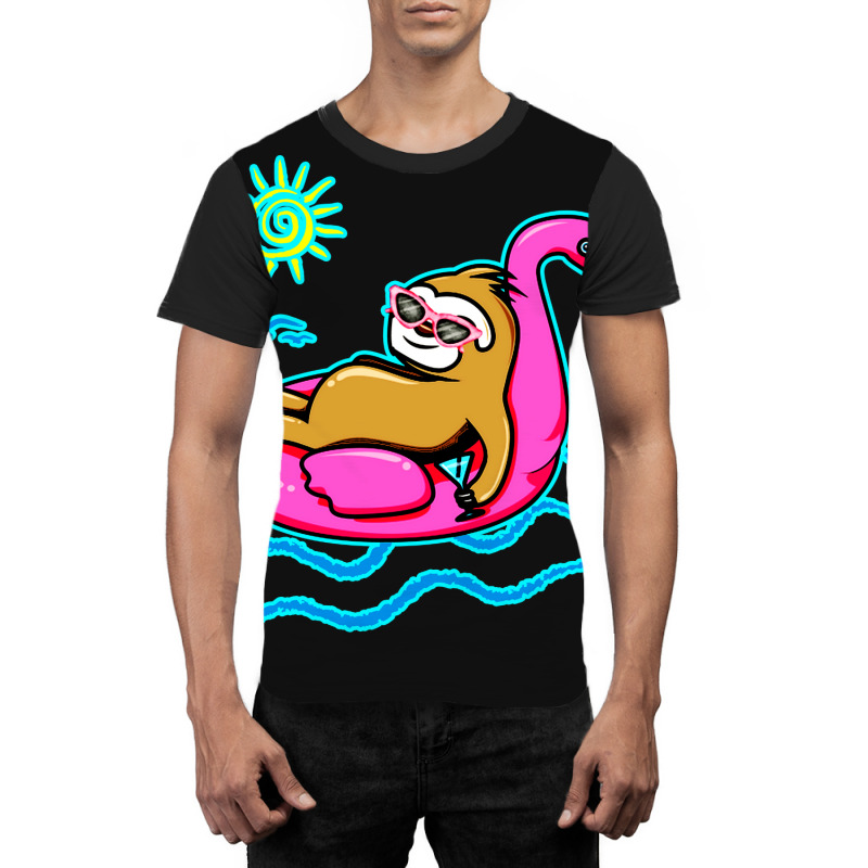 Chilling Flamingo Sloth Beach Graphic T-shirt | Artistshot