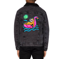 Chilling Flamingo Sloth Beach Unisex Sherpa-lined Denim Jacket | Artistshot