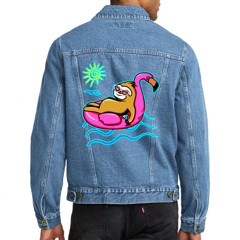 Chilling Flamingo Sloth Beach Men Denim Jacket | Artistshot
