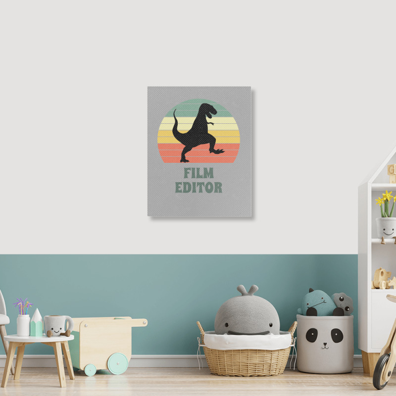 Film Editor Dinosaur  Funny Film Editor Gift Idea Active 70s 80s Portrait Canvas Print | Artistshot