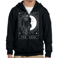 Ta.rot Card Crescent Moon And Cat Graphic T Shirt Youth Zipper Hoodie | Artistshot