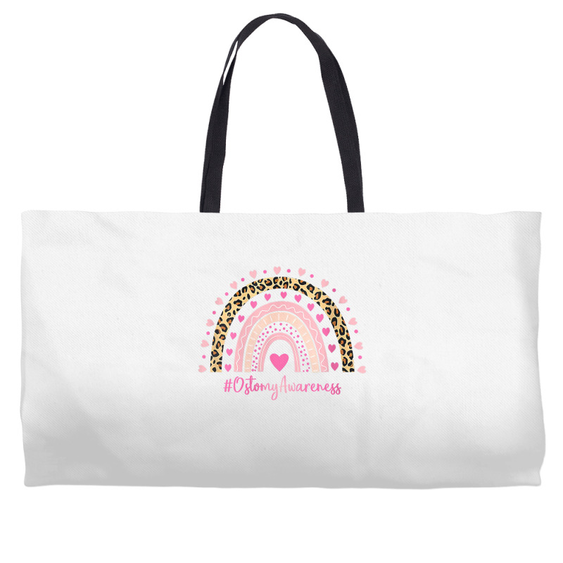 Womens Ostomy Awareness Pink Heart Leopard Rainbow Ostomy Warrior O V Weekender Totes | Artistshot