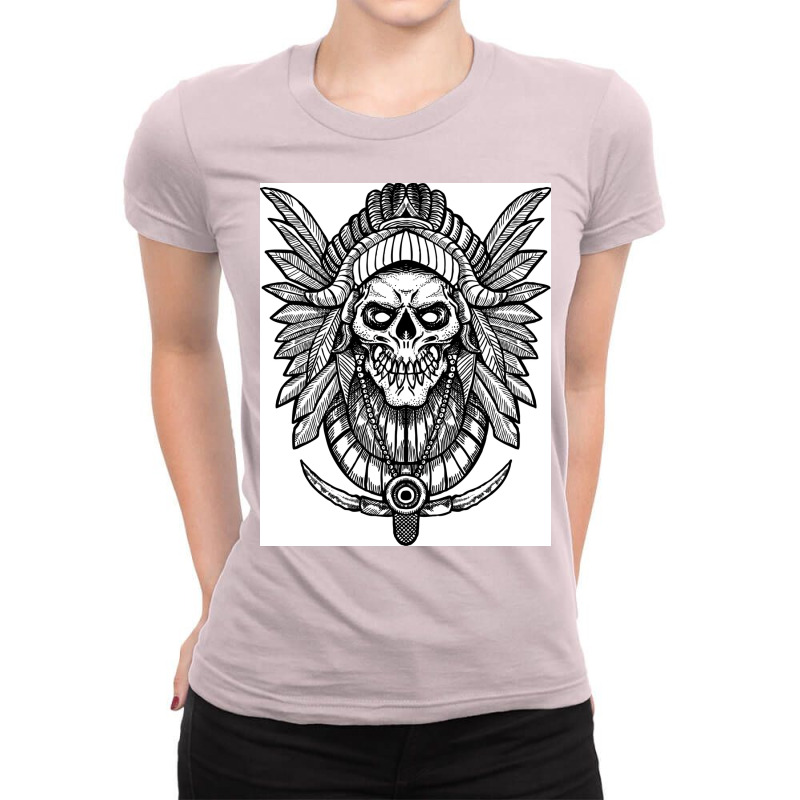 Apache Skull Black N White Poster Summer Ladies Fitted T-Shirt by meybiwostia | Artistshot