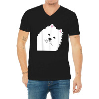 American Eskimo Dog Peeking From Side Cute American Eskimo T Shirt V-neck Tee | Artistshot