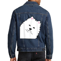 American Eskimo Dog Peeking From Side Cute American Eskimo T Shirt Men Denim Jacket | Artistshot