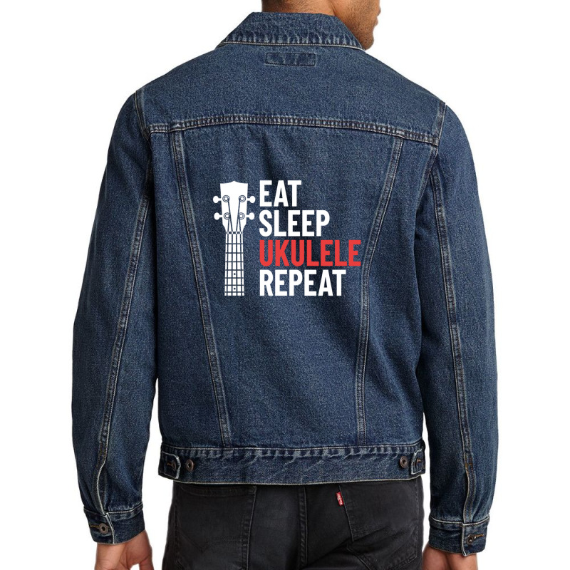 Eat Sleep Ukulele Repeat Ukulele Headstock Dark Theme Men Denim Jacket by JamesBurges | Artistshot