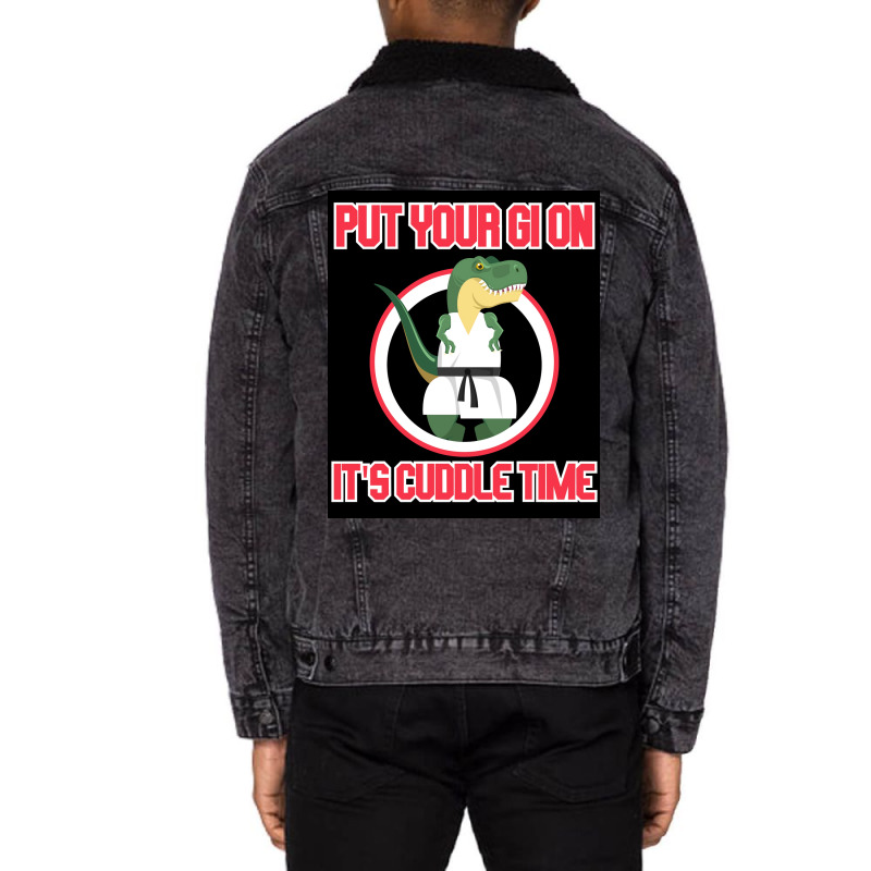 Bjj Put Your Gi On Now Letx27s Cuddle Poster Red Unisex Sherpa-Lined Denim Jacket by dergiakcjaj | Artistshot