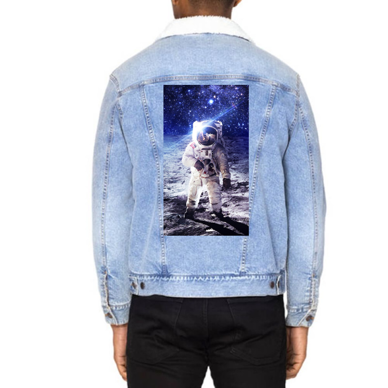 Astronaut Poster Blue Unisex Sherpa-lined Denim Jacket | Artistshot