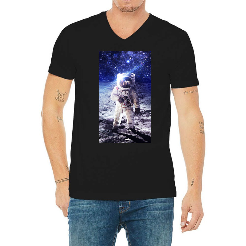 Astronaut Poster Blue V-neck Tee | Artistshot