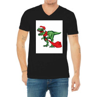 Dinosaur Christmas Funny Poster Girl V-neck Tee | Artistshot