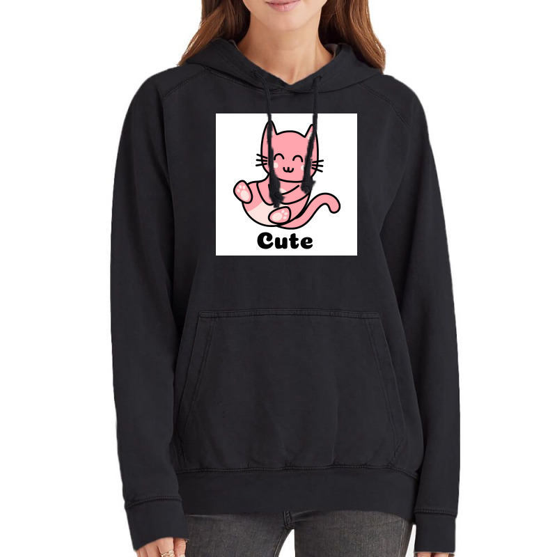 Cat Cartoon Decided Cute Poster Green Vintage Hoodie | Artistshot