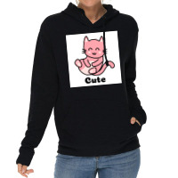 Cat Cartoon Decided Cute Poster Green Lightweight Hoodie | Artistshot