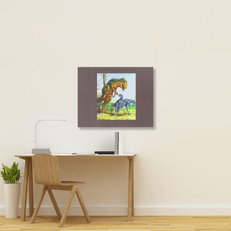 Allosaurus Vs Dryosaurus Poster Nostalgia Landscape Canvas Print | Artistshot