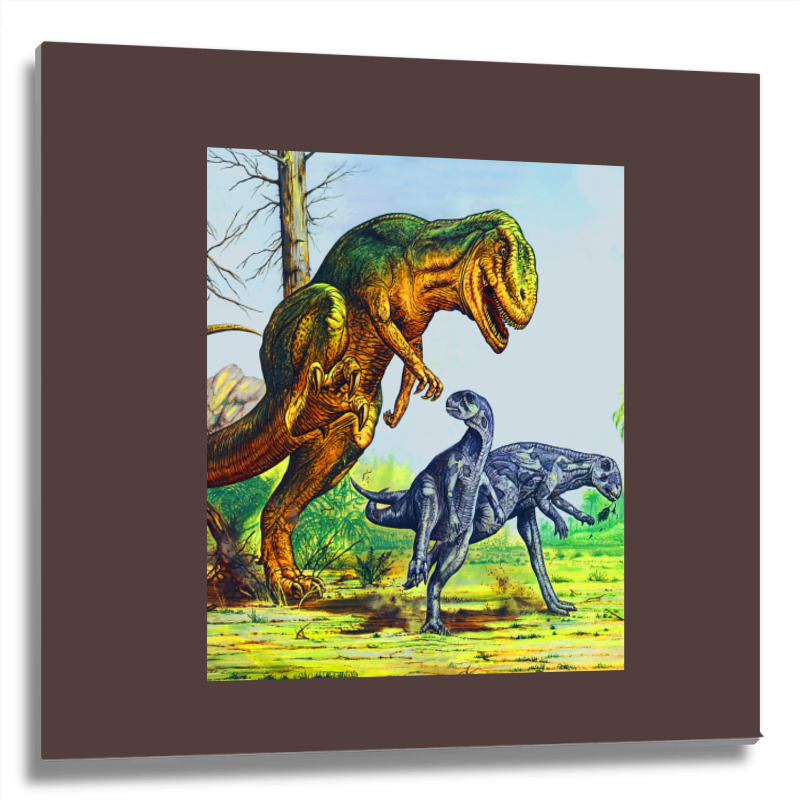 Allosaurus Vs Dryosaurus Poster Nostalgia Metal Print Square | Artistshot