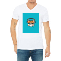 Cat Wearing Headphone Poster Stars V-neck Tee | Artistshot