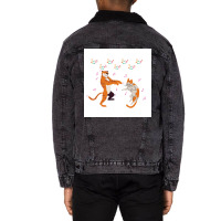 Cat Vs Tiger Party Poster Humor Unisex Sherpa-lined Denim Jacket | Artistshot