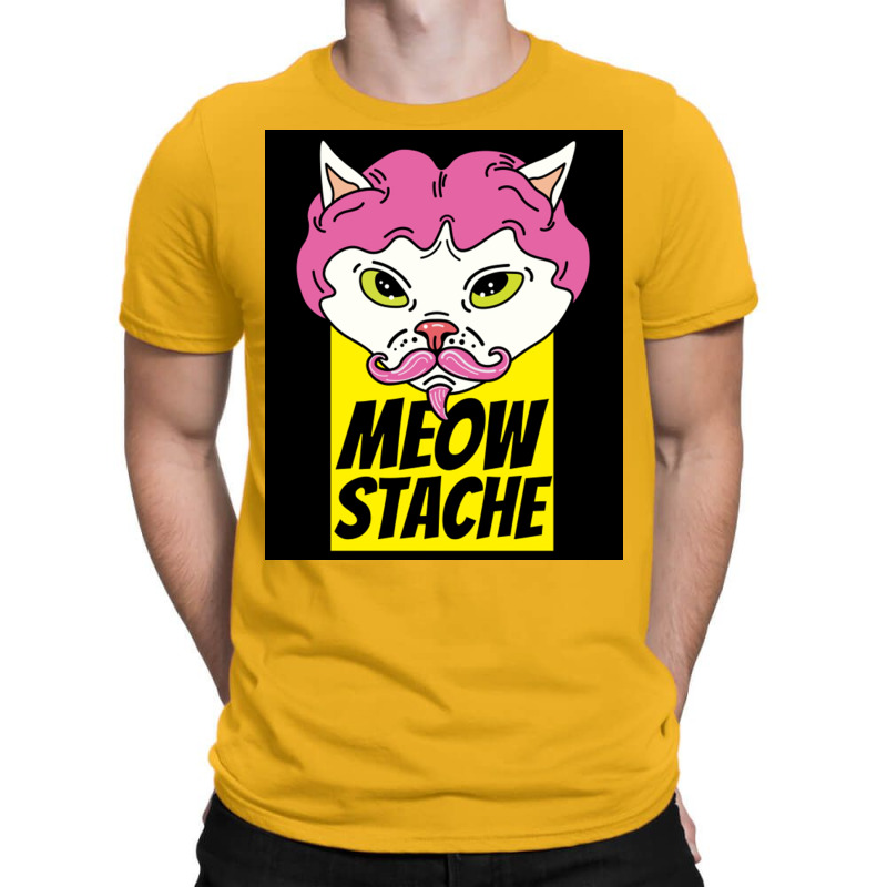 Cat With Wig Moew Stache Poster 80s T-shirt | Artistshot