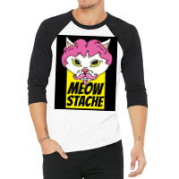 Cat With Wig Moew Stache Poster 80s 3/4 Sleeve Shirt | Artistshot