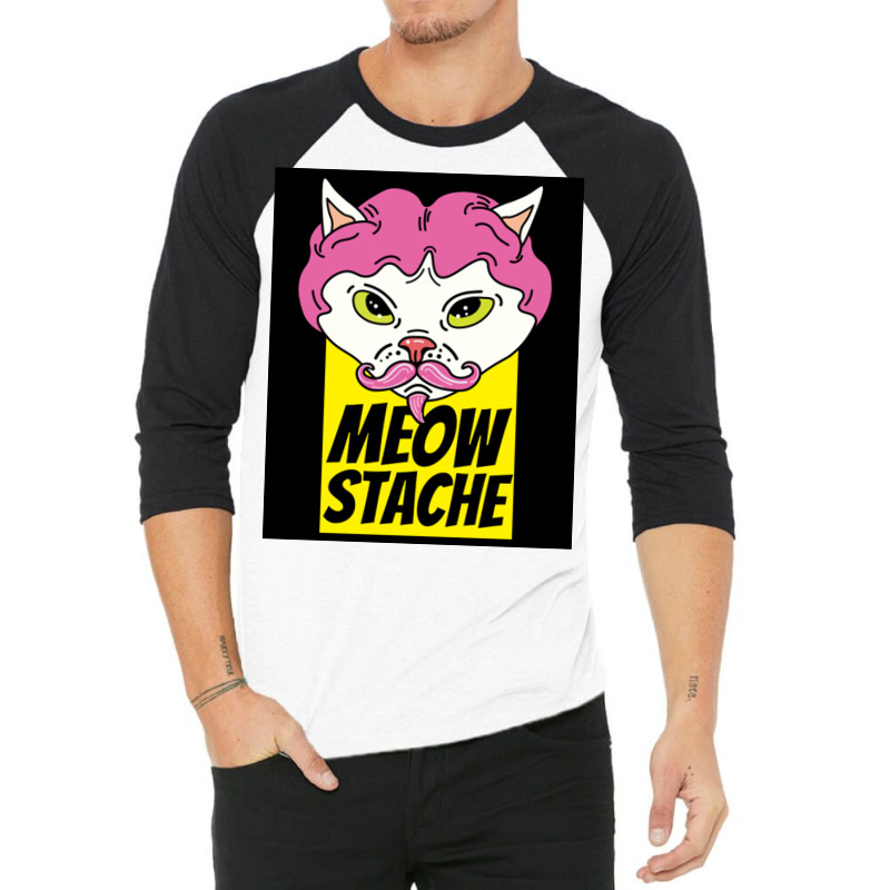 Cat With Wig Moew Stache Poster 80s 3/4 Sleeve Shirt | Artistshot