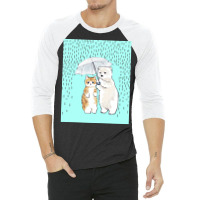 Cute Cat And White Bear In The Rain Poster Girl 3/4 Sleeve Shirt | Artistshot