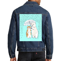 Cute Cat And White Bear In The Rain Poster Girl Men Denim Jacket | Artistshot