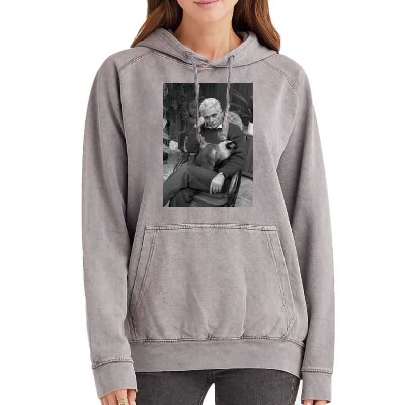 Derrida And A Cat Poster Gift Vintage Hoodie | Artistshot