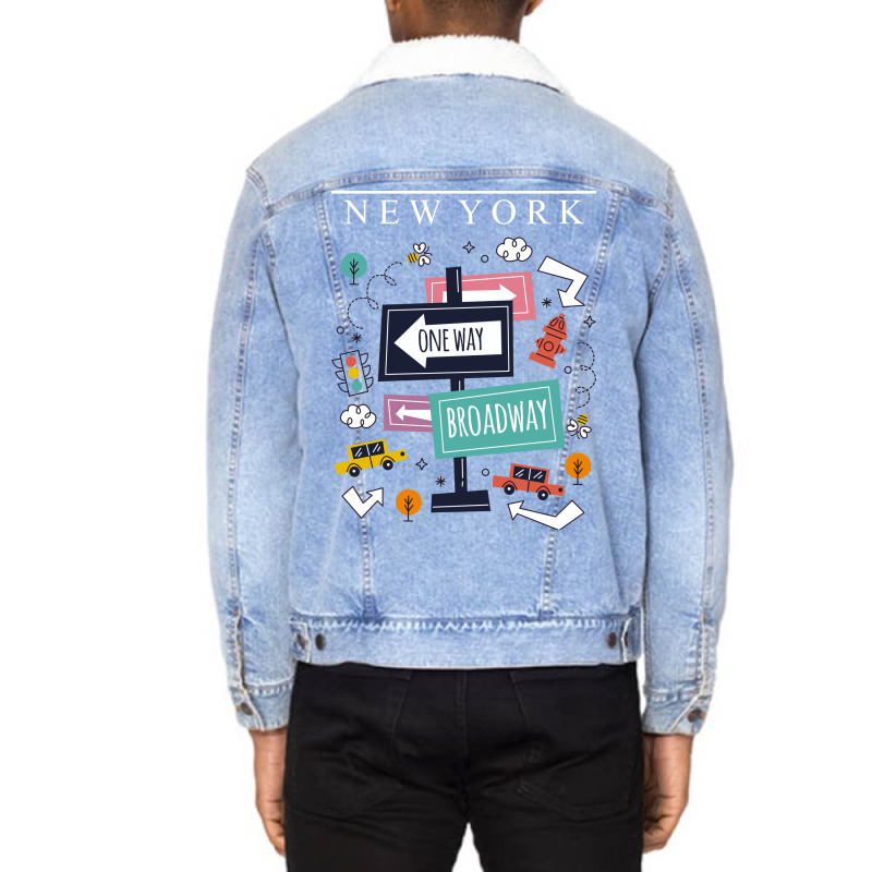 Broadway Sign City New York Unisex Sherpa-Lined Denim Jacket by thebrandal | Artistshot