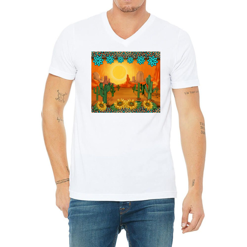 Western Sunset Cactus Sunflowers Gemstones Leopards V-neck Tee | Artistshot