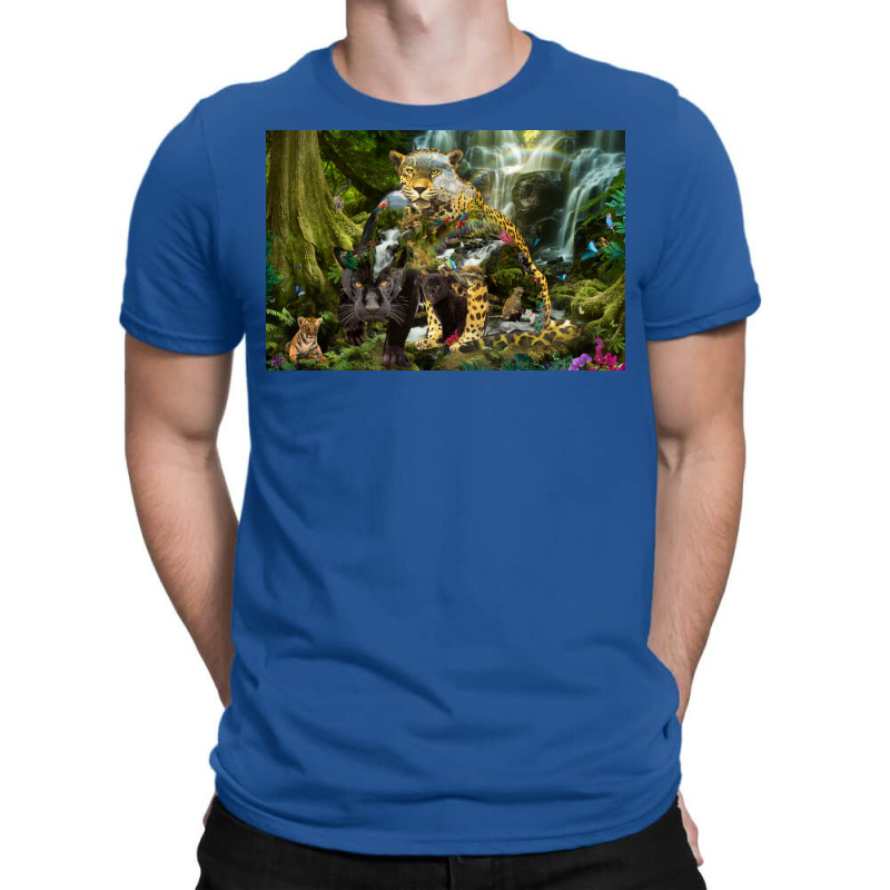 Jaguar Waterfall Jungle Poster Red T-shirt | Artistshot