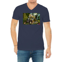 Jaguar Waterfall Jungle Poster Red V-neck Tee | Artistshot