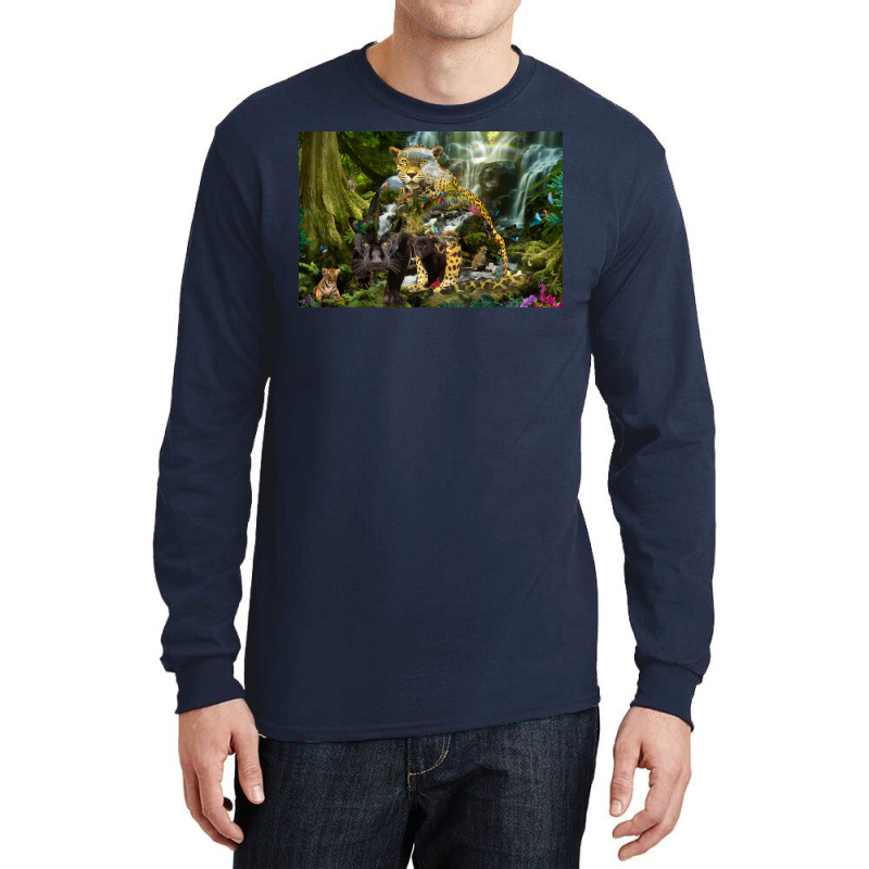 Jaguar Waterfall Jungle Poster Red Long Sleeve Shirts | Artistshot