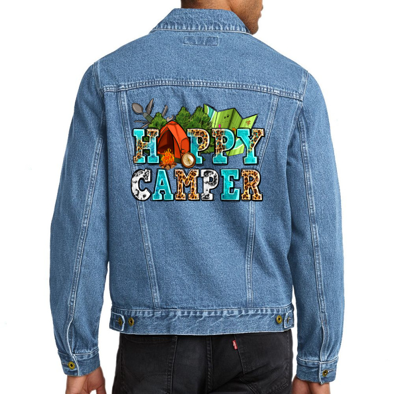Happy Camper With Trees And Map Men Denim Jacket | Artistshot