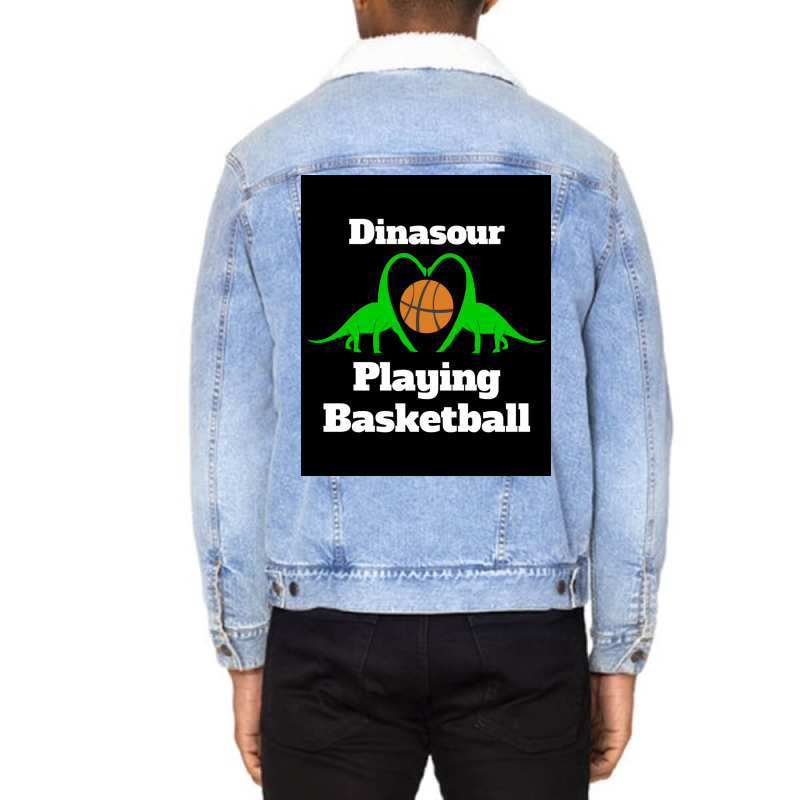 Dinosaur Playing Basketball Poster Girl Aesthetic Unisex Sherpa-lined Denim Jacket | Artistshot