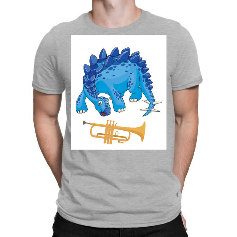 Dinosaur Playing Trumpet Funny Good Dinosaur Trumpet Lovers Cute Blue T-shirt | Artistshot