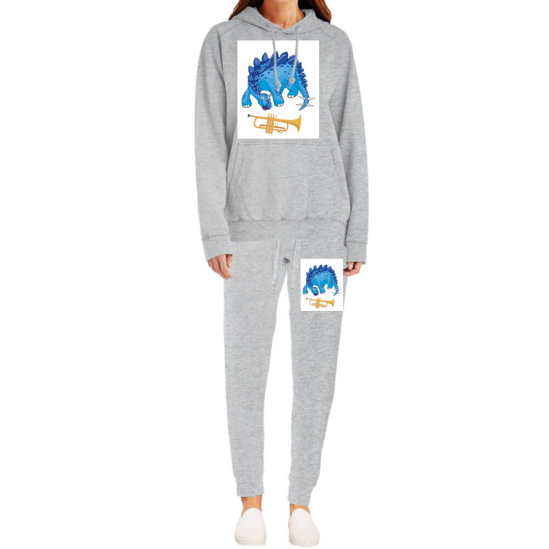 Dinosaur Playing Trumpet Funny Good Dinosaur Trumpet Lovers Cute Blue Hoodie & Jogger Set | Artistshot