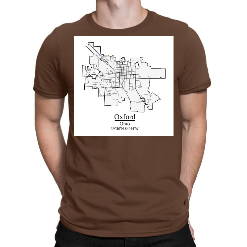 Oxford Ohio Road Map Art Blue Rivers And Dark Roads City Limits Style T-shirt | Artistshot