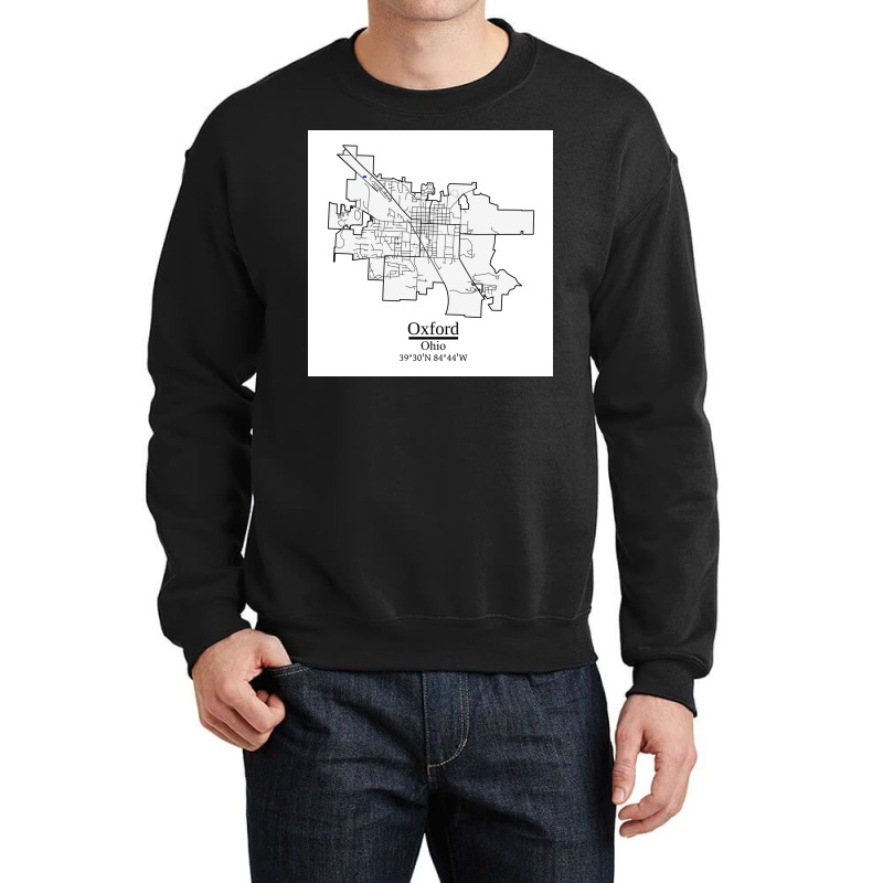 Oxford Ohio Road Map Art Blue Rivers And Dark Roads City Limits Style Crewneck Sweatshirt | Artistshot