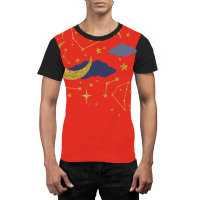 Celestial Stars And Moons In Gold And Dark Blue Graphic T-shirt | Artistshot