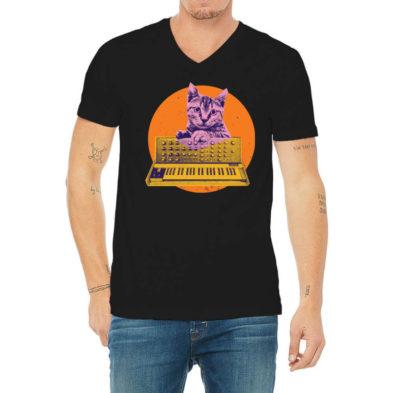 Cool Cat Synthesizer Music Producer Design V-neck Tee | Artistshot