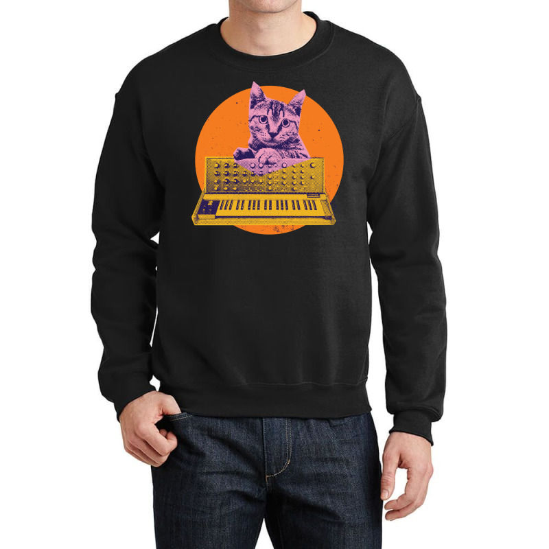 Cool Cat Synthesizer Music Producer Design Crewneck Sweatshirt | Artistshot