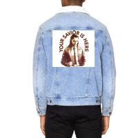 Your Savior Is Here Faded Portrait Poster Quote Unisex Sherpa-lined Denim Jacket | Artistshot