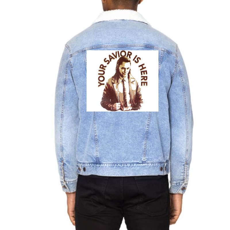 Your Savior Is Here Faded Portrait Poster Quote Unisex Sherpa-lined Denim Jacket | Artistshot