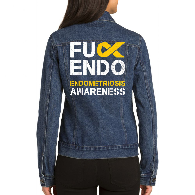 Fuck Endo Endometriosis Awareness Month Endo Support Ribbon T Shirt Ladies Denim Jacket by tamkyfashions | Artistshot