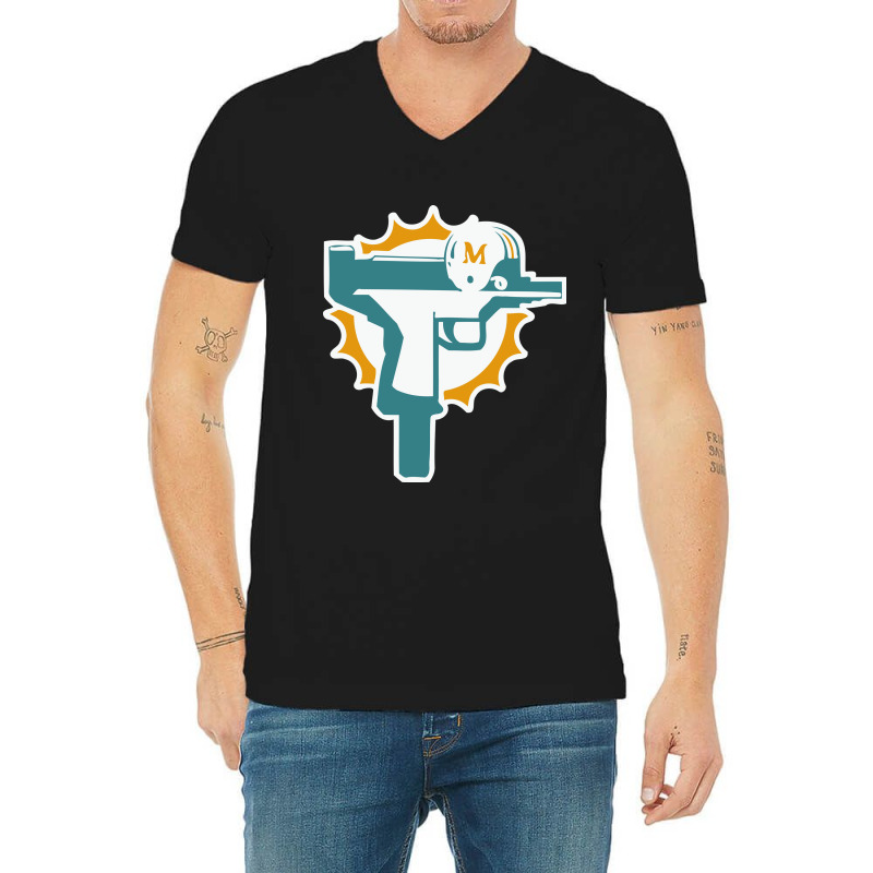 Miami Gun Dolphin V-neck Tee | Artistshot