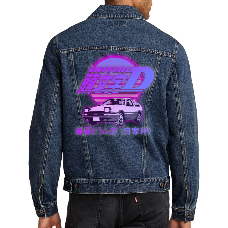 Initial D Ae86 Retro Synthwave Men Denim Jacket by pernerdhiwary | Artistshot