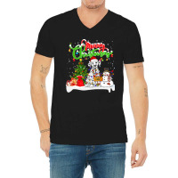 Dalmatian Dog Xmas Lighting Matching Santa Dalmatian Dog Wearing Chris V-neck Tee | Artistshot